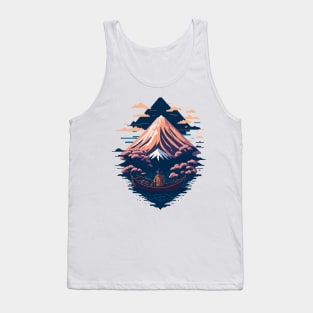 Serene Mount Fuji Sunset Peaceful River Scenery Tank Top